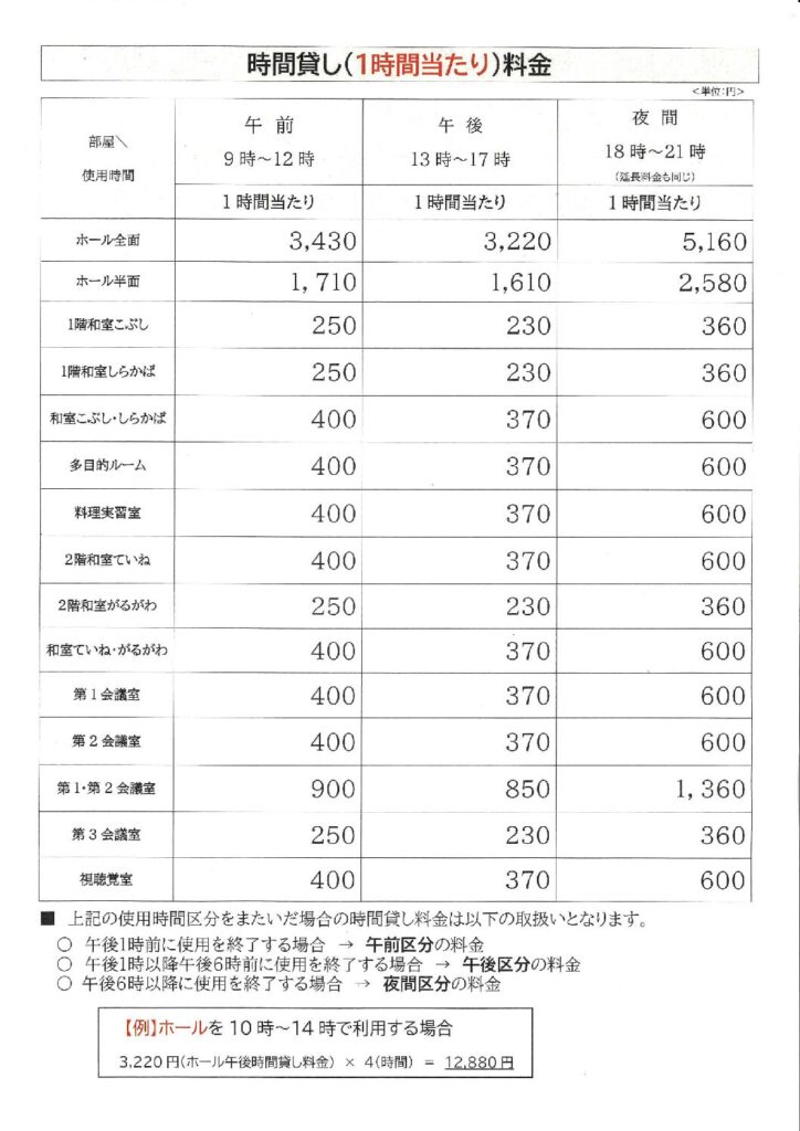 貸室使用料の改定(令和7年7月1日)について